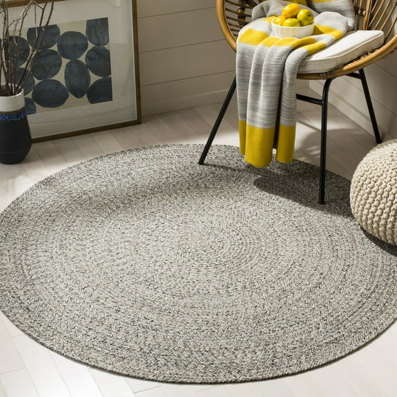 SAFAVIEH Braided Harmon Geometric Cotton Reversible Area Rug, Ivory/Steel Gray, 5' x 5' Round