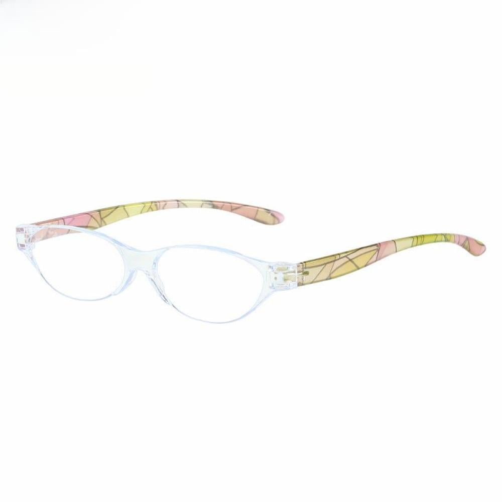 3 Pairs of Oval Clear Frame Yellow Green Temple Anti-Blue Light Reading Glasses for Women Printed Ultralight Presbyopia Glasses Plastic Readers +3.00 with Case