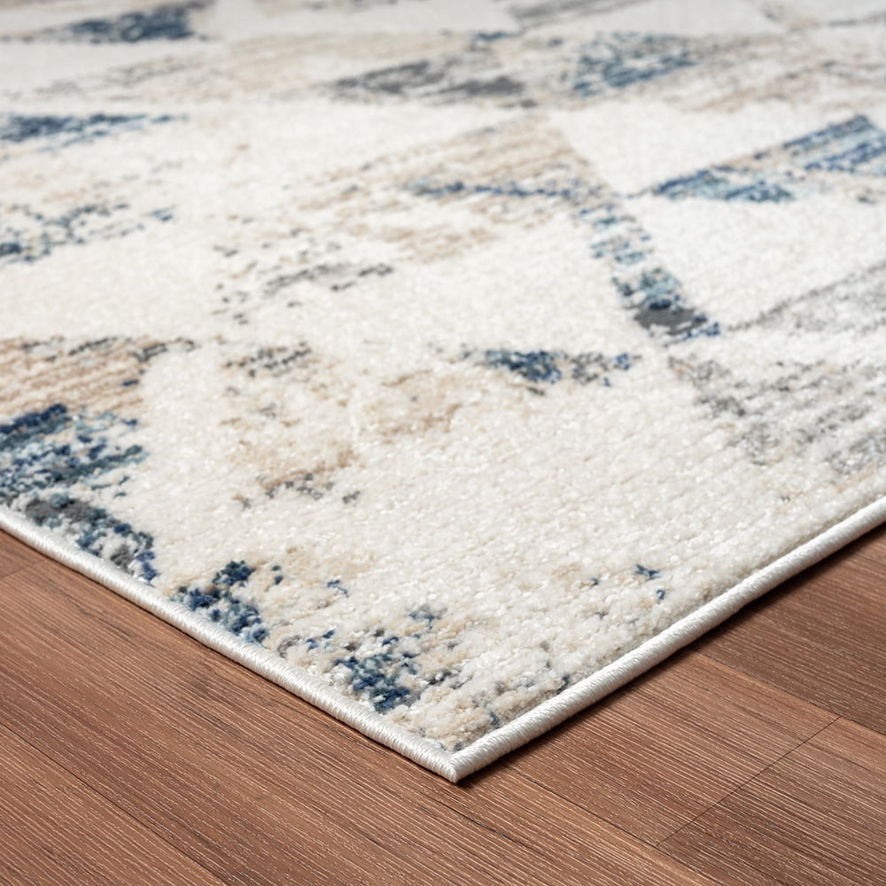 Ox Bay Bellamy 7'9" x 9'9" Ivory/Blue Geometric Durable Performance Indoor Area Rug