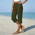 thumbnail image 6 of Womens Summer Wide Leg Cottton Linen Capri Pants Casual Elastic Waist Side Button Beach Vacation Pants with Pockets, 6 of 6