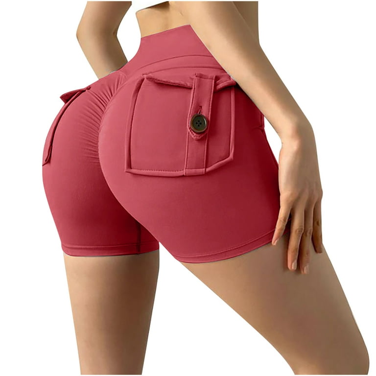 Cargo Shorts for Women with Pockets Scrunch Booty Short Leggings High  Waisted Stretch Workout Athletic Shorts (Large, Red)