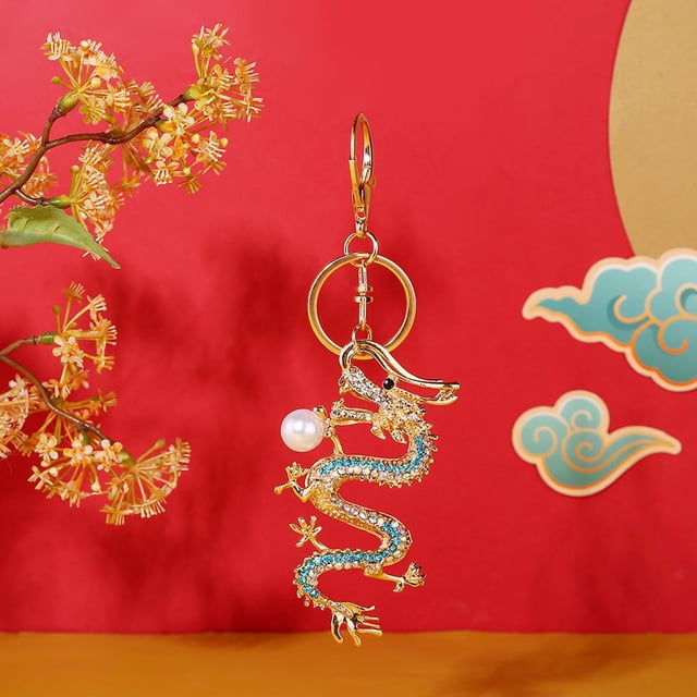 WIFKLSIIPG Exquisite Chinese Dragon Keychain High Grade Metal with Glistening Pearls and High End