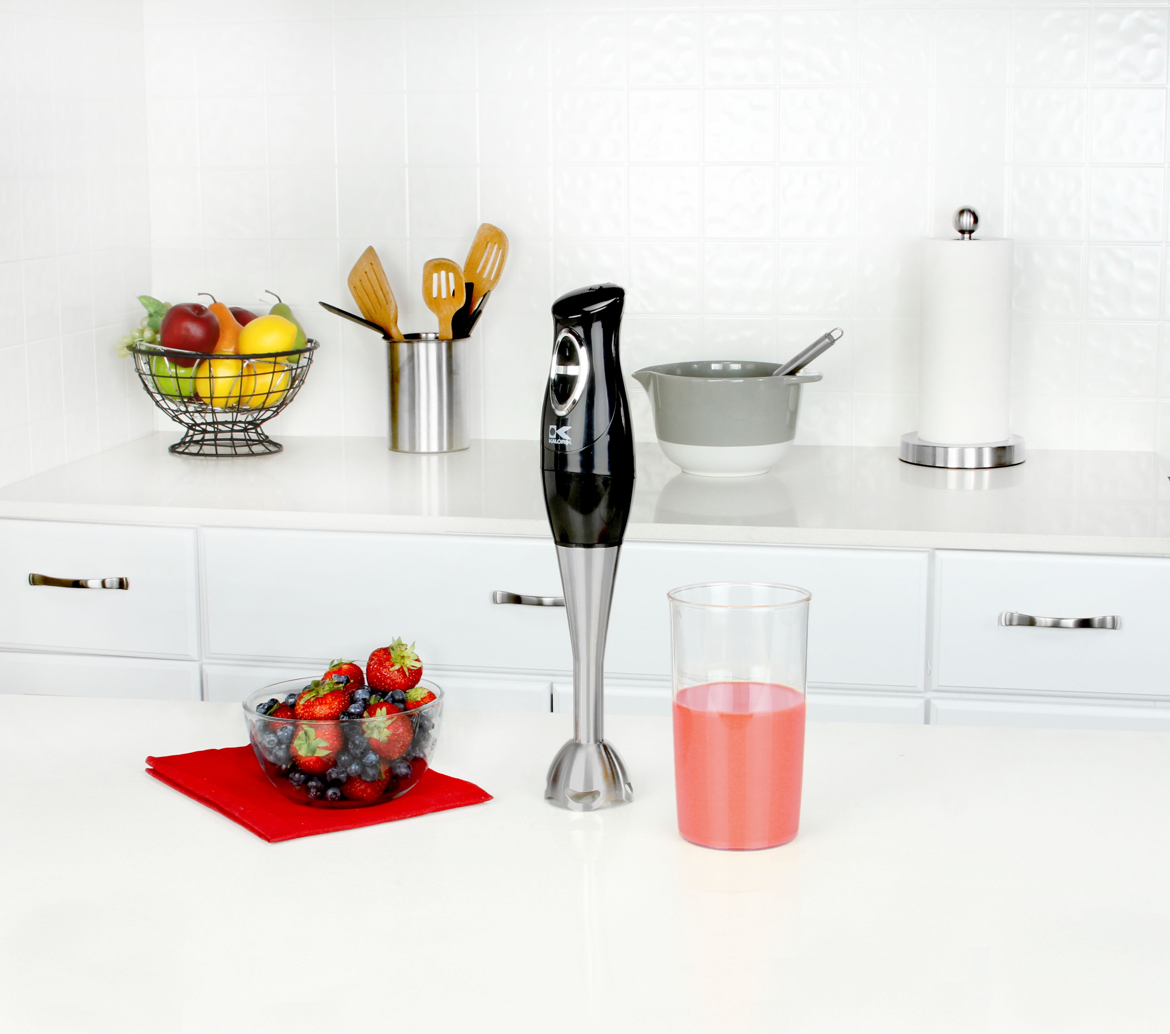 Kalorik Black and Stainless Steel Hand Blender with Mixing Cup