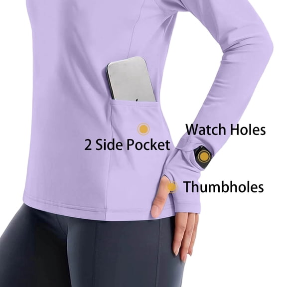 Nfurl Womens Long Sleeve Sun Shirts with Thumb Hole UPF 50 Rash Guard with Hood Workout Biking Hiking Athletic Spf Shirts with Pockets Purple,XL