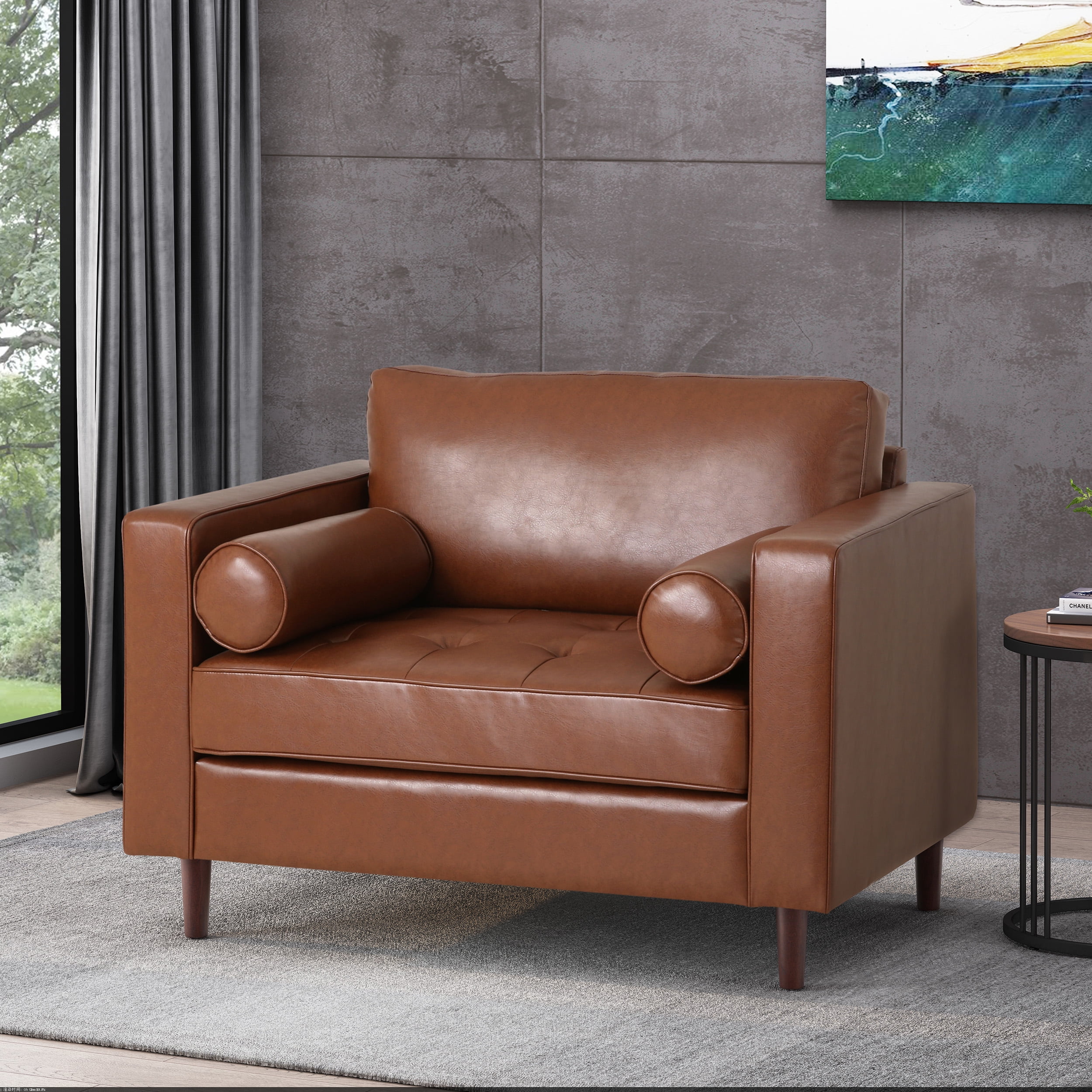 Noble House Portage Faux Leather Club Chair, Cognac Brown