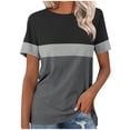 thumbnail image 3 of Itsame Summer Plain Short Shirt Sleeved Womens Casual T-Shirt Top Fashionable Round Neck Stripe T Shirt Gray Size 5XL, 3 of 8