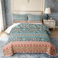thumbnail image 2 of meiyoeat Boho Floral Quilt King For Girls,Border Print King Coverlet Set,Teal Multicolor,3 Pieces,1 Bedspread and 2 Pillowcases, 2 of 7
