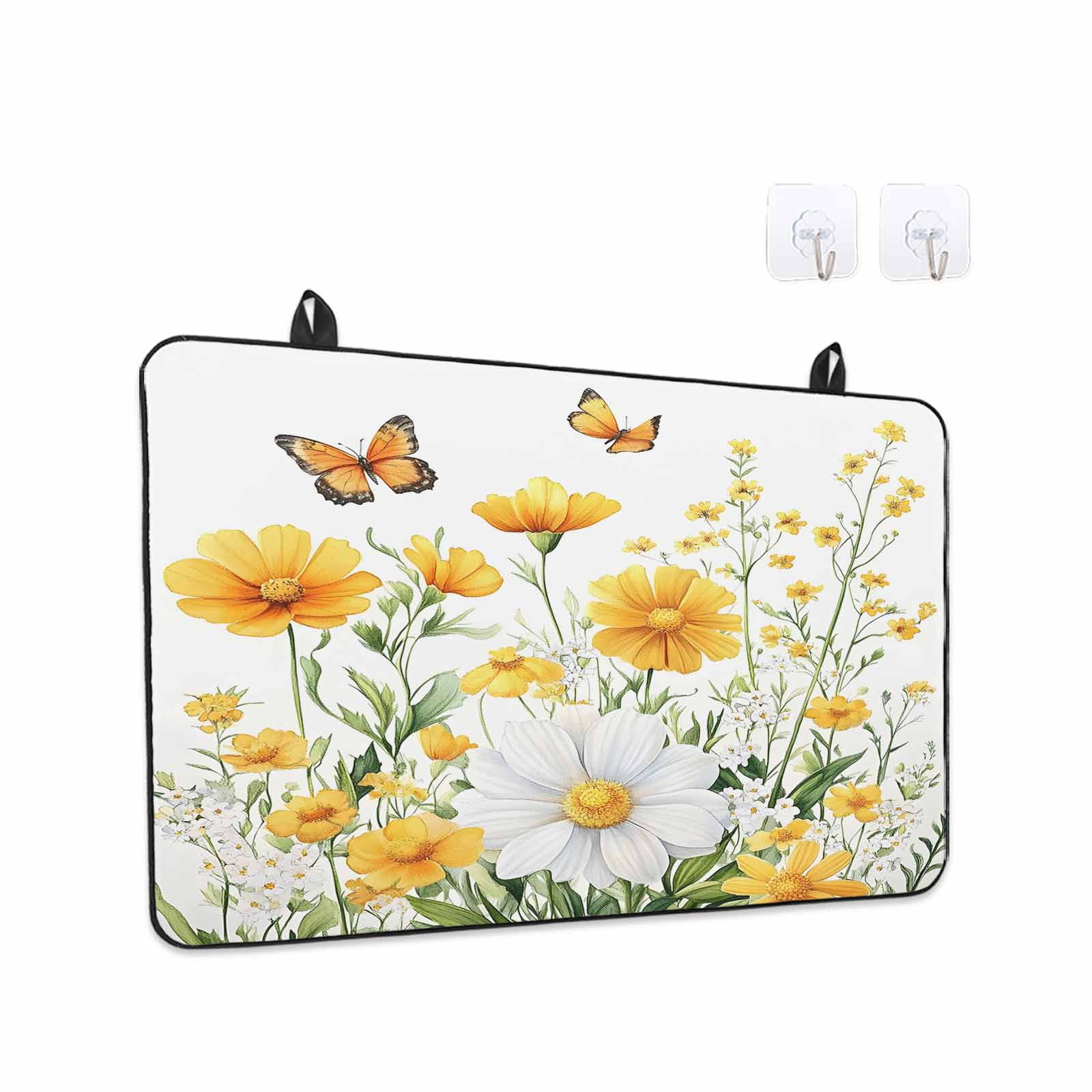 Yellow Spring Floral Stove Top Cover for Electric Stove, Heat-proof & Non Slip Glass Top Stove Cover Protector, Pastoral Summer Botanical Daisy Kitchen Flat Cooktop Rubber Mat 24x21 Inches