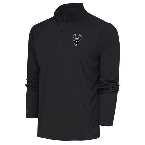 Men's Antigua Charcoal Milwaukee Bucks Metallic Logo Tribute Quarter-Zip Top