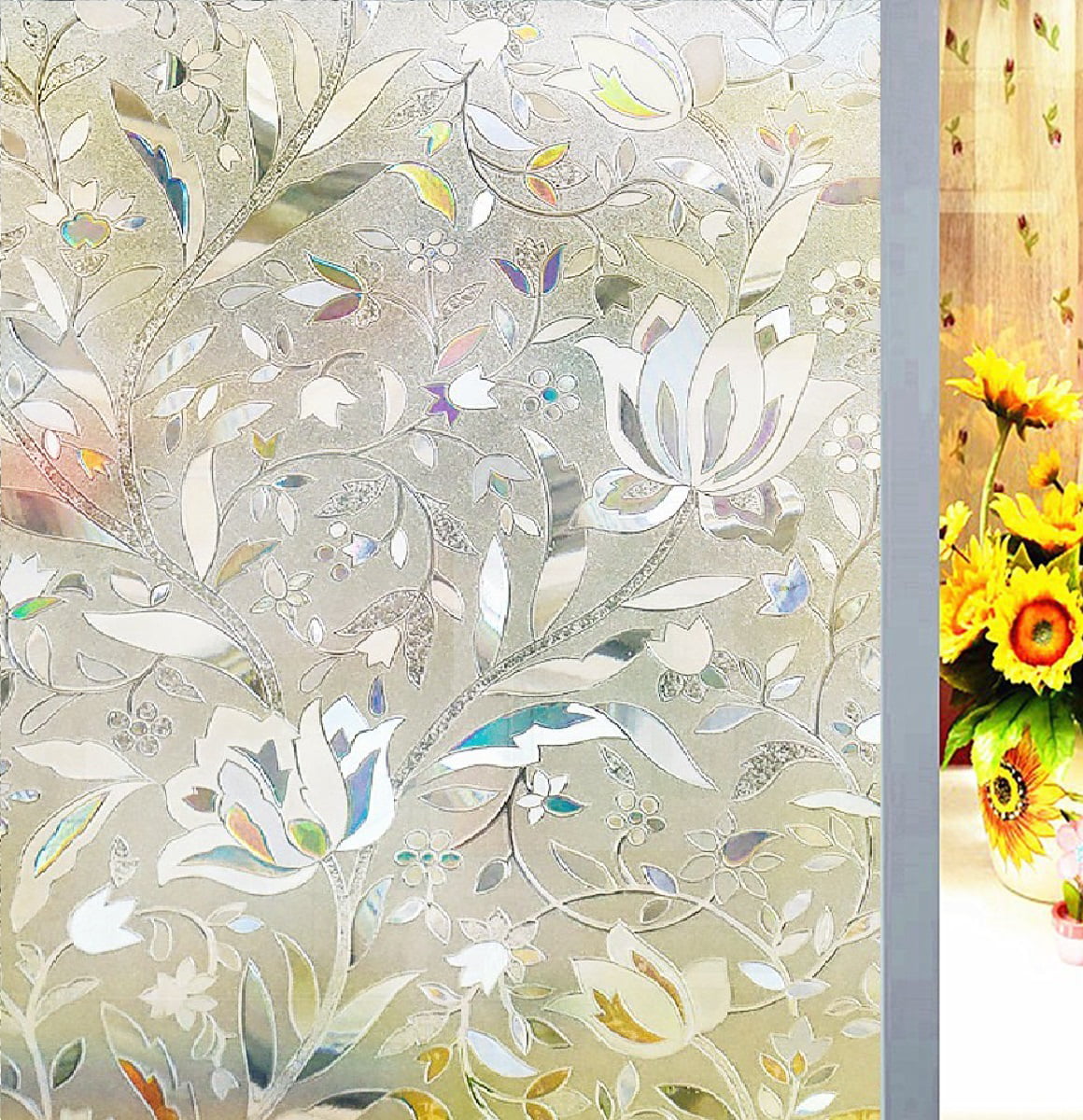 Static Window Film Sticker For Glass Privacy Frosted Glass Self Cling Flower 