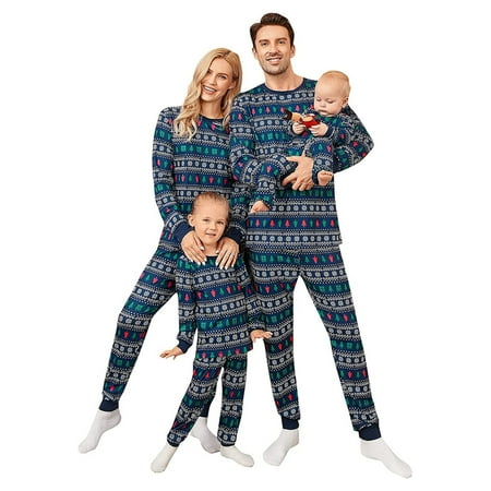 FOCUSNORM Christmas Family Matching Pajamas Set Long Sleeve Top Tee Pants Pjs Sets Holiday Xmas Jammies Kids Couples Sleepwear