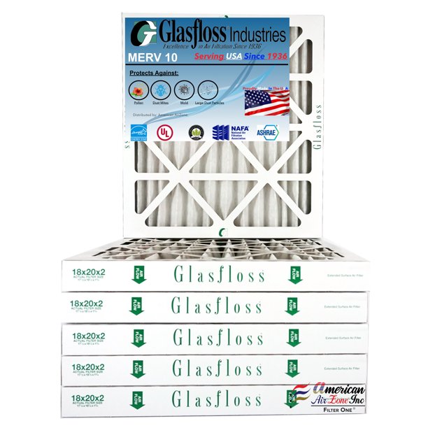 Glasfloss Air Filter 18x20x2 2" MERV 10 (Pack of 6) Pleated AC or HVAC Air Filter