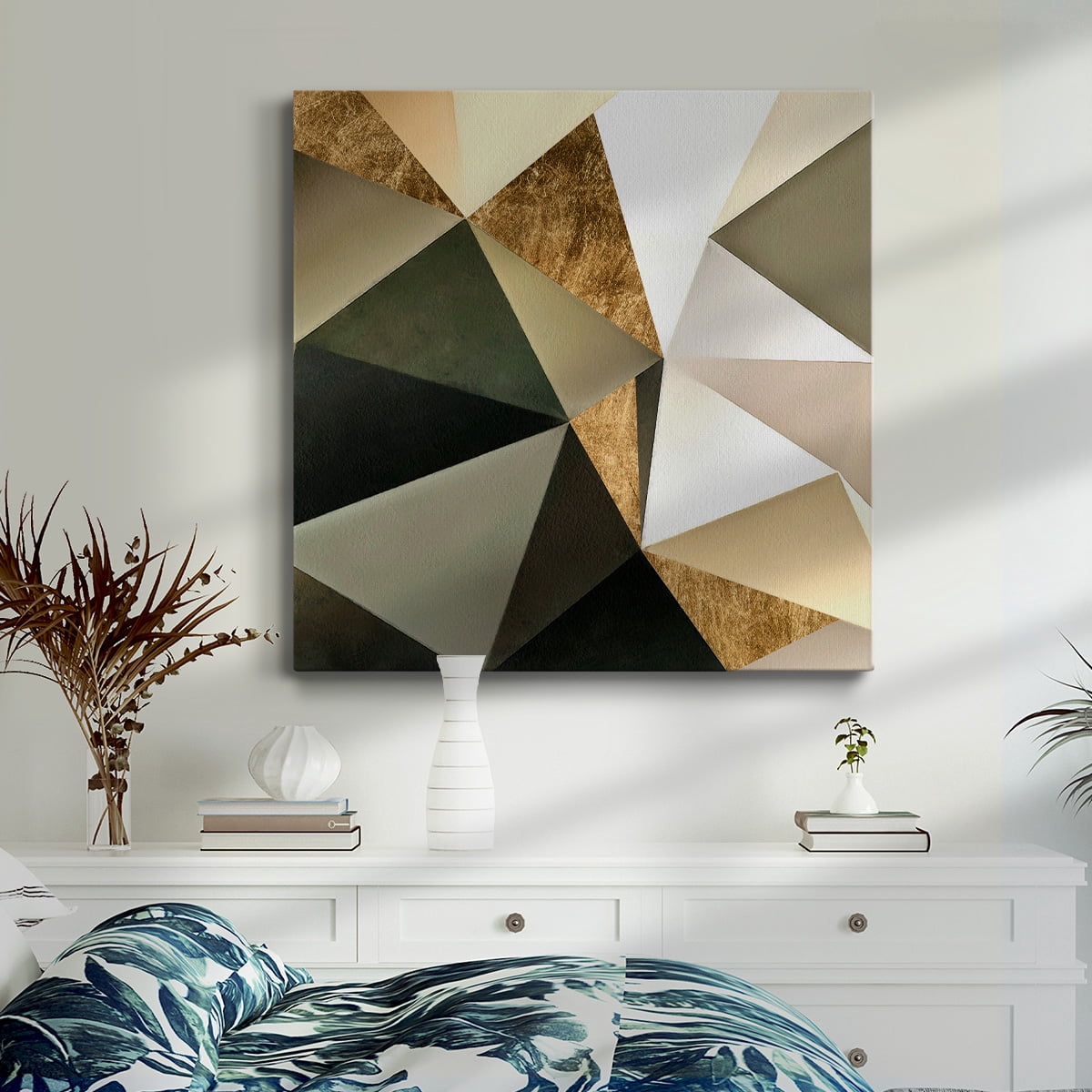 Wexford Home Gold Polygon Wall I-Premium Gallery Wrapped Canvas, 40" x 40" - Ready to Hang