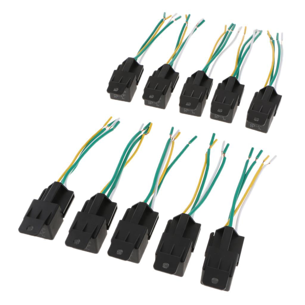 10Set 12V 40 Amp 4-Pin SPST Automotive Relay with Wires & Harness Socket US 