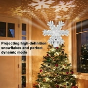 Christmas Tree Topper, 9.6” Snowflake Tree Toppers Lighted Indoor with Rotating 3D Silver Snowflake LED Projector Hollow Glitter Lighted for Tree Christmas Decorations Holiday Ornaments