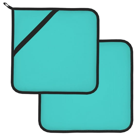 Kitchen Pot Holders Heat Resistant Oven Hot Pads With Hand Pockets And Hanging Loops For Baking Cooking 2 Pack 8'' X 8'' Turquoise