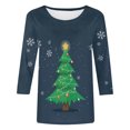 thumbnail image 4 of Hauts d'Été pour Femmes Imprimé Décontracté de Noël Manches Trois-Quarts Col Rond Blouse en Liquidation, 4 of 5