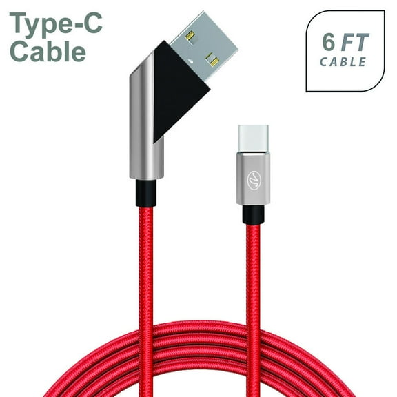 Universal Fast Charge 6Ft 2.4Amp Angled Fabric Type-C USB Cable