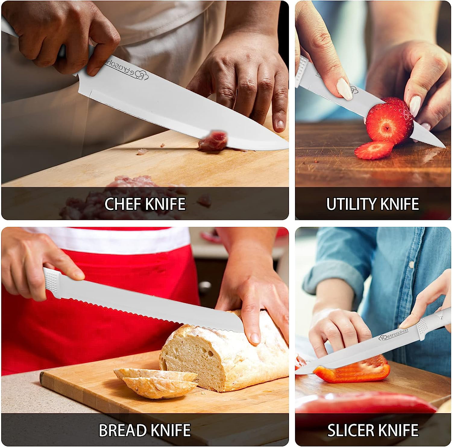 Kitchen Knife Set Green Flower 6PC Stainless Steel Sharp Chef Knife Set  with Non-slip Knife Set with Block Gift for Women Girls