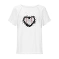 thumbnail image 4 of Wycnly Womens Tops Dressy Casual Summer Round Neck Heart Print Tees Heart Print Shirts Fashion Loose Soft Cotton Linen Pullover Blouses with Tassel White l Under $5, 4 of 5