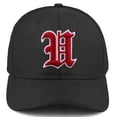 thumbnail image 2 of Daxton Premium Mid Profile Hat Semi Curved Visor Black Cap White Red Gothic Embroidered, Letter U, 2 of 4
