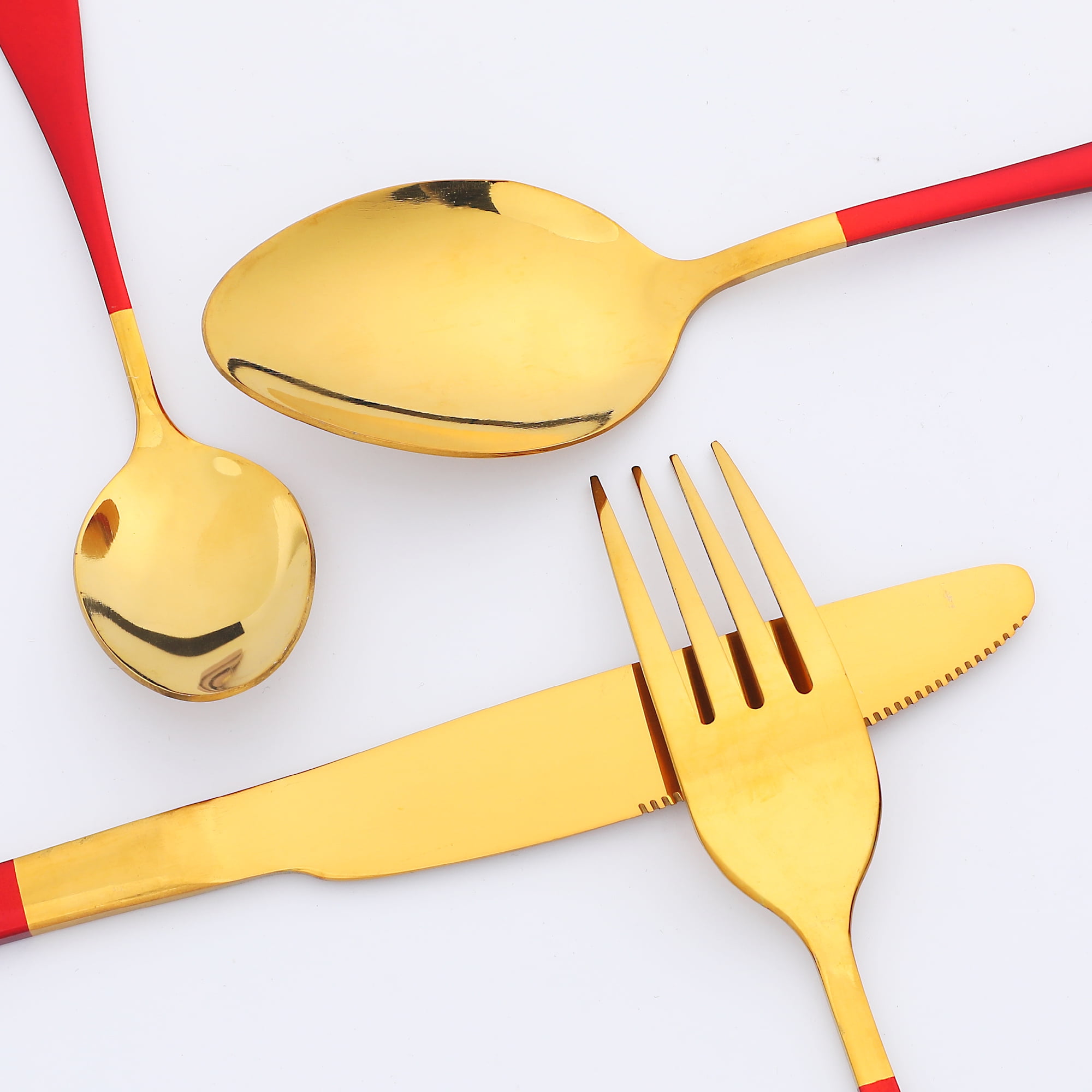 Unique Bargains Flatware Set Stainless Steel Silverware Red 4 Pcs