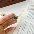 thumbnail image 4 of PAENENPH 14K Yellow Gold Natural Green Gemstone Necklace for Women,Round Green Gemstone Pendant Necklace,18 Inch,Gift for Her, 4 of 7
