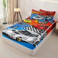 thumbnail image 2 of Castle Fairy Cartoon Racing Car Zipper Full Size Comforter Sets with Fitted Sheet and 2 Pillowcases for Boys,Checkered Flag Design Zipper Bedding Set for Bedroom,Red Yellow,4pcs,Black Reversible, 2 of 6