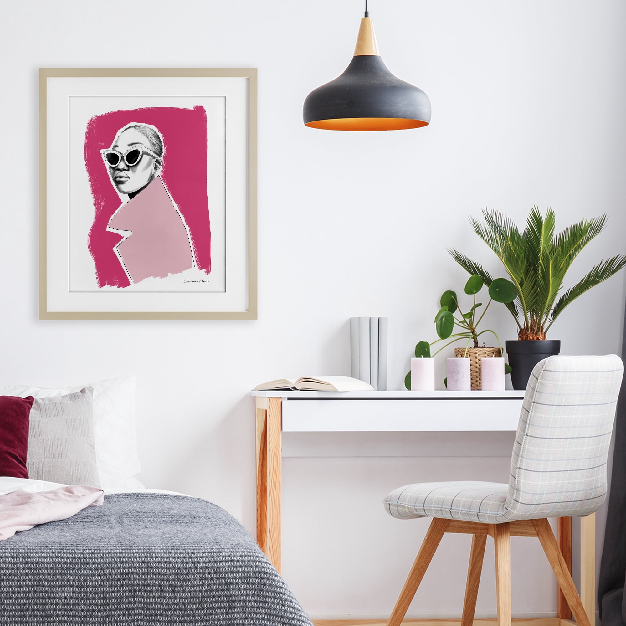 Stupell Industries Pink Attitude Fashion Portrait Birch Framed Print Under Glass, design by Simone Elum