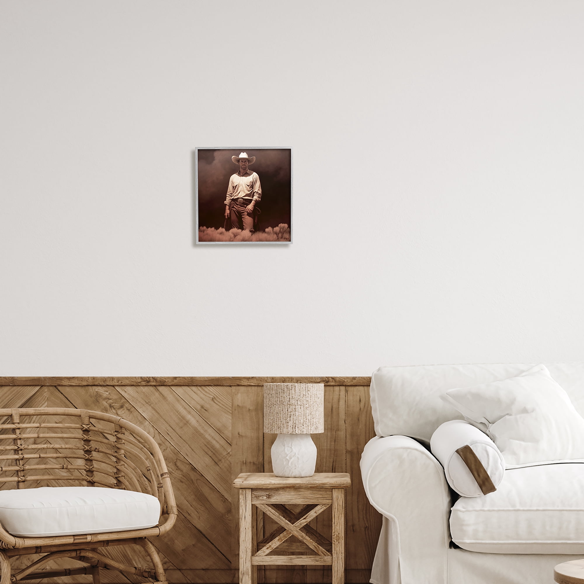 Stupell Industries Cowboy Standing in Nature Abstract Photography Gray Framed Art Print Wall Art, 12 x 12