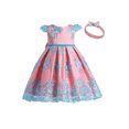 thumbnail image 1 of Seyurigaoka Little Girls Mesh Princess Dress Lace Edge Formal Skirt + Headwear, 1 of 7