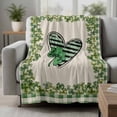 thumbnail image 2 of Lucky Shamrock Blanket Soft Cozy Warm Throw Blanket for Couch, Plush Fuzzy Flannel Fleece Blankets for Sofa, St. Patrick's Day Love Leaves Plaid Beige Bed Blankets Lightweight Gifts for Men, 30"x40", 2 of 9