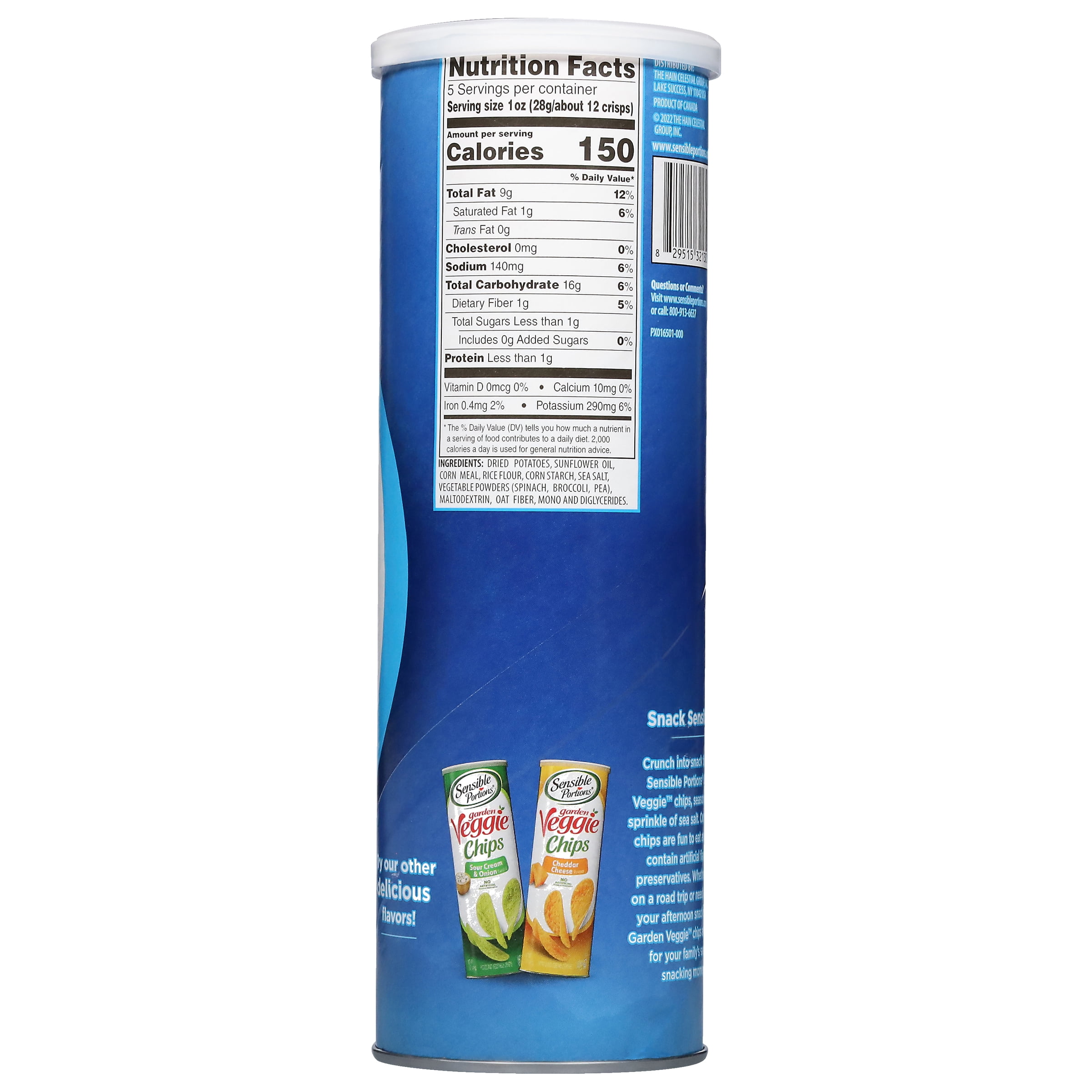 (3 pack) Sensible Portions Garden Veggie Snack Sea Salt Potato Chips, 5 oz Canister