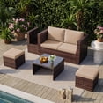 thumbnail image 2 of POTEBAN 6-Piece Space-Saving Patio Furniture Set, All Weather Brown Wicker Rattan Sectional Sofa with 2 Ottomans, Outdoor Conversation Set for Garden, Backyard, Khaki Cushions, 2 of 10
