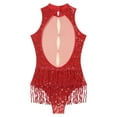 thumbnail image 4 of Yruioon Women Shiny Tassels Shiny Sequins Ballroom Latin Dance Leotard Flowy Fringe Bodysuit Red M, 4 of 7