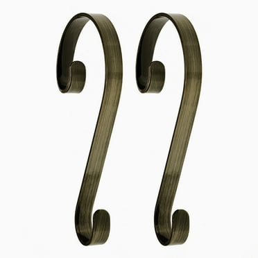 Haute Decor Stocking Scrolls® Stocking Hanger- 2 Pack (Antique Brass Metal) - Christmas Stocking Holder Hook that Fits Most Mantel Sizes and Styles