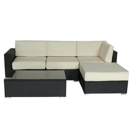 Luxury Patio Furniture Dallas 5 Piece Espresso Outdoor Lounge Set with Cushions, Polyurethane Rattan Garden Furniture Set in Brown ()