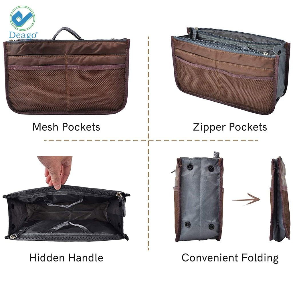  Vercord Purse Organizer Insert Bag Tote Handbags Pocketbook Inserts  Organizers Zipper 11 Pockets Black Dot Small : Clothing, Shoes & Jewelry