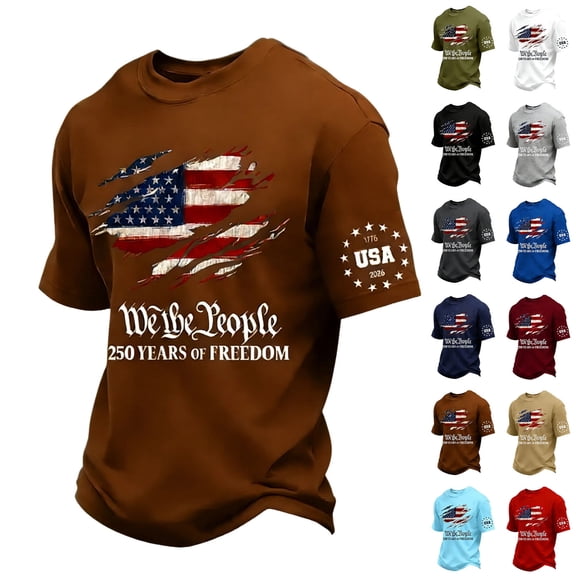 Men's 250th Anniversary T-Shirts 1776-2026 American Flag Print Patriotic 4th of July Memorial Day Breathable Casual Daily Tees , #01 Coffee, XXL