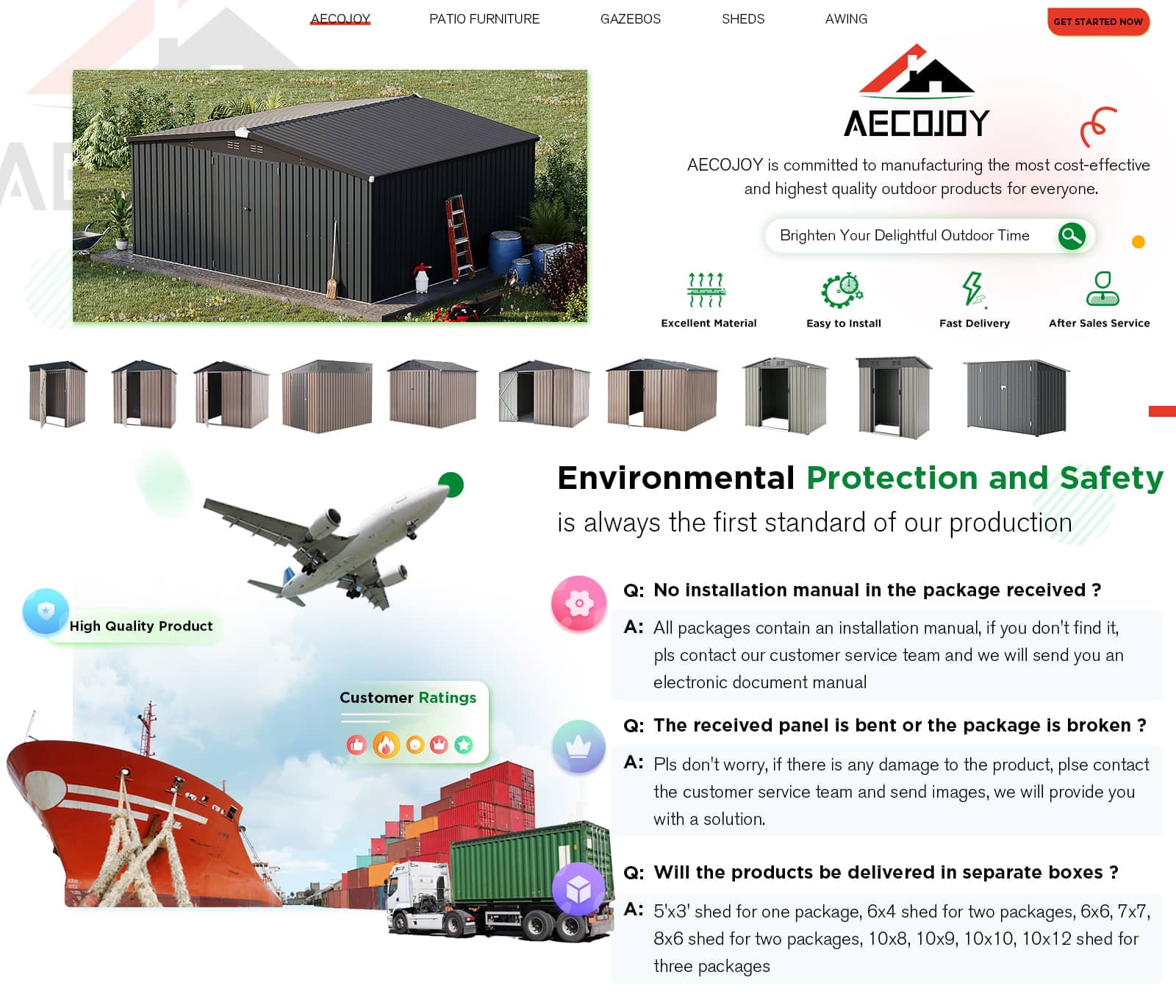 AECOJOY 14' x 12' Outdoor Storage Shed with Lockable Door Patio Metal Garden Storage Building in Dark Gray for Outside