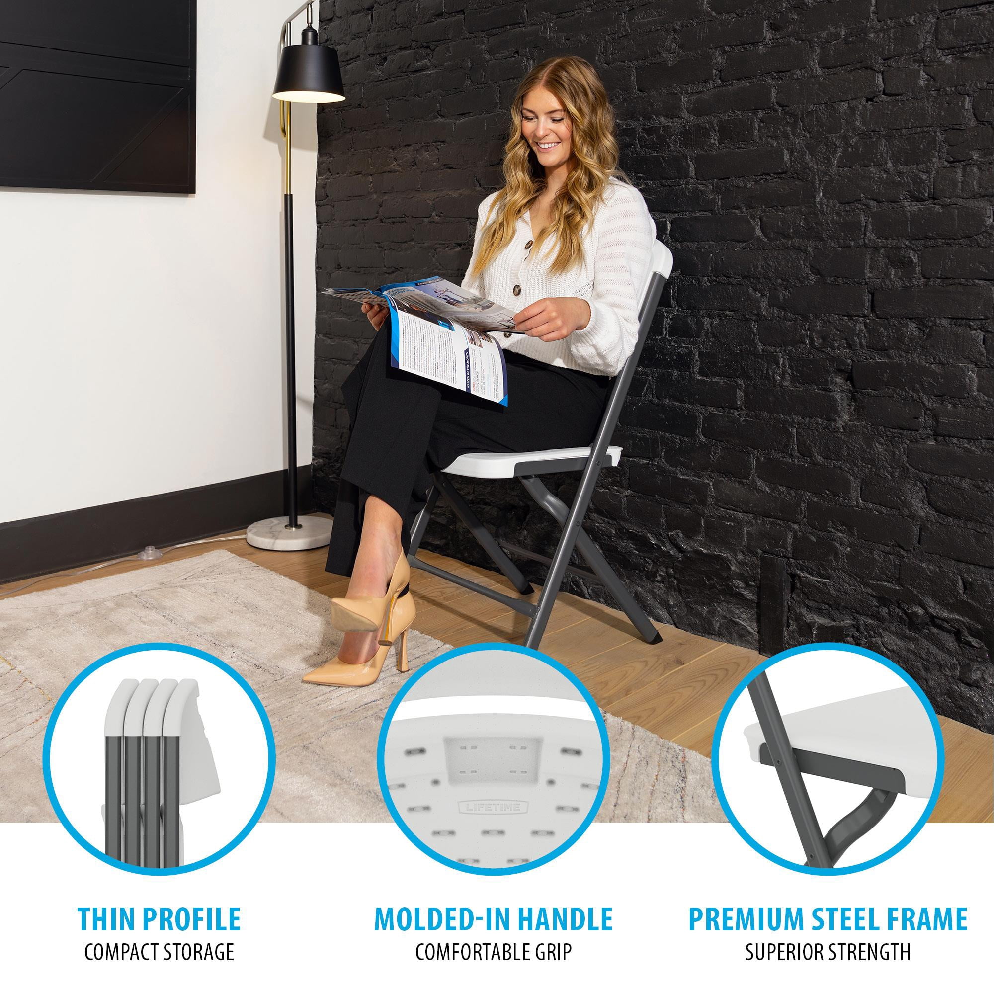 Lifetime Polyethylene Folding Chair - 4 Pack, Indoor/Outdoor (Commercial Grade)- White (81158)