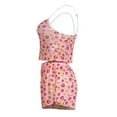 thumbnail image 4 of Xysaqa Women's Mesh Pajama Sets Floral Printed Cami Tank Tops and Shorts Pjs Sets for Women Sexy Sleepwear Comfy Nightwear Pink L, 4 of 7