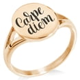 thumbnail image 1 of Stainless Steel Carpe Diem Calligraphy Minimalist Oval Top Polished Statement Ring, 1 of 1