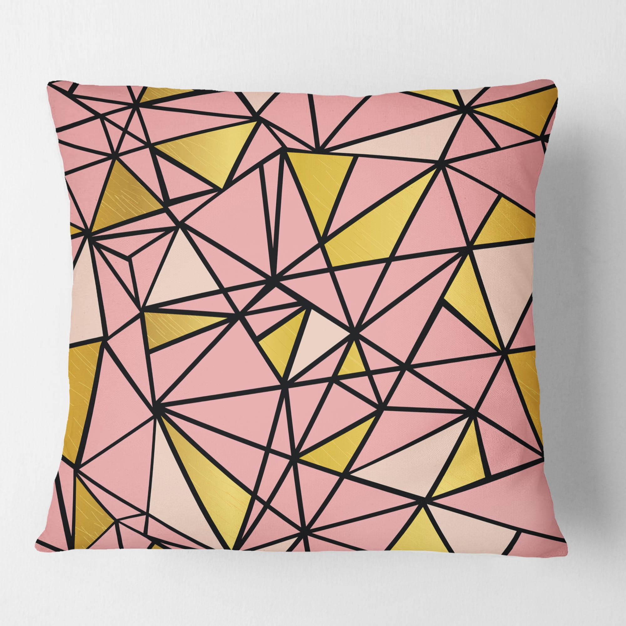 Designart Triangular Gold Design II' Mid-Century Modern Throw Pillow - 16x16