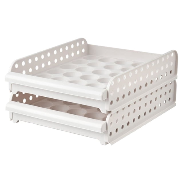 Stackable Egg Storage Box 30 Grids Egg Container Plastic Egg Tray for Home Kitchen (White, 2-layer)