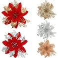 thumbnail image 6 of 20PCS Poinsettia Flower Artificial Poinsettia with Clips Christmas Decor Glitter Poinsettia Christmas Ornaments Christmas Tree Flower Decorations DIY Xmas Wreath Holiday Party Decor, 6 of 8