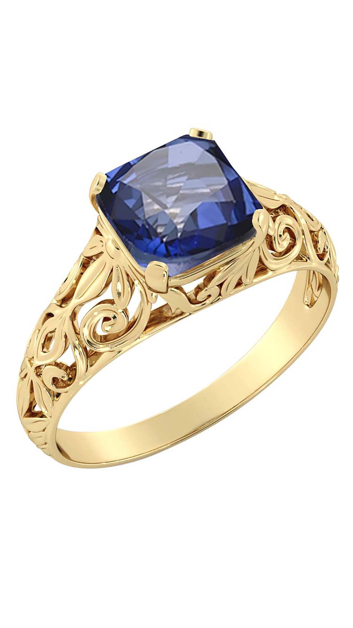 Yellow Gold 2.00 ctw Lab Blue Sapphire Ring Vintage Art Filigree -