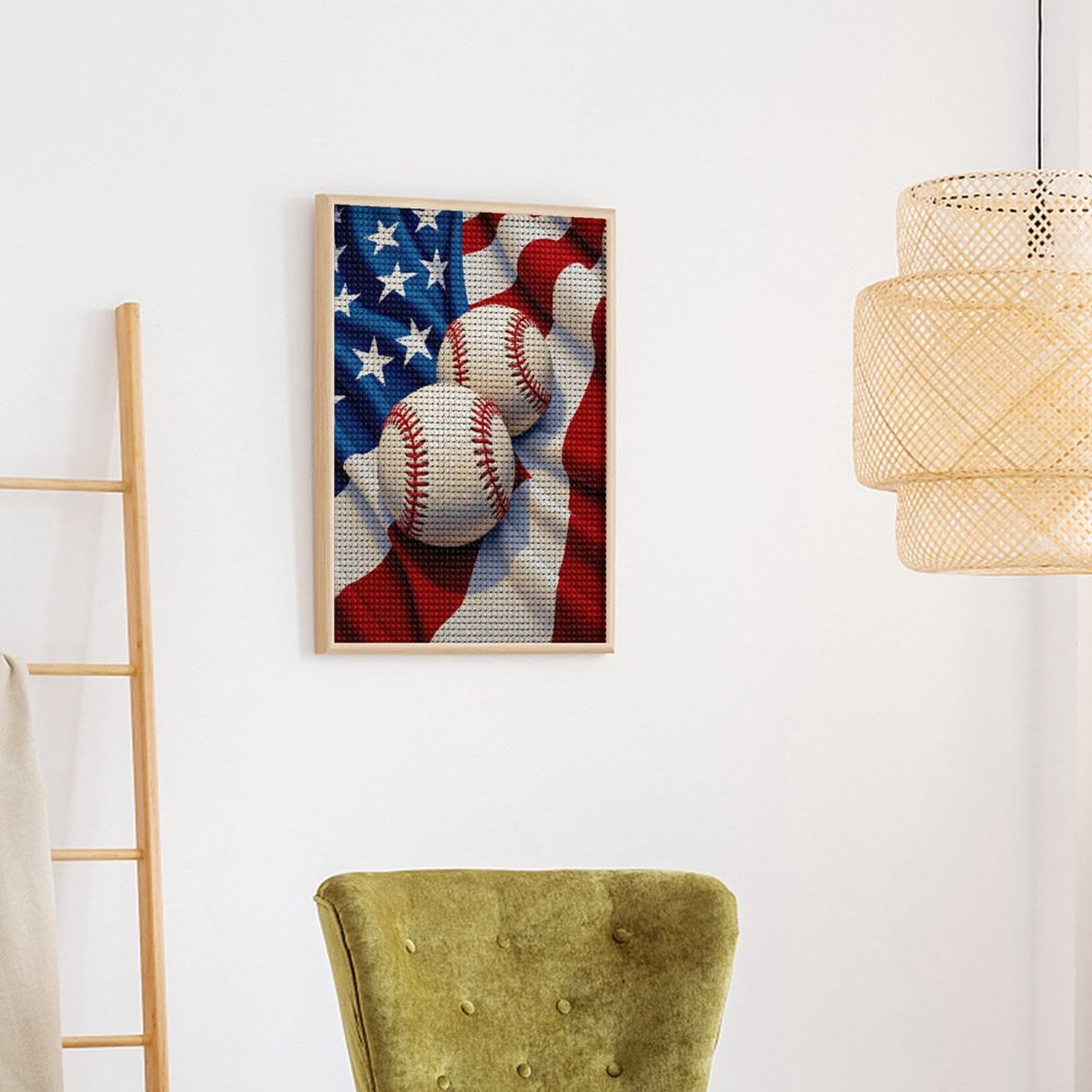 Diamond Art Kits for Adults, Baseballs Stars Stripes Fabric Display 5D Diamond Painting Kits for Adults Beginners, DIY Full Drill Diamond Painting, Gem Art and Crafts 12x16