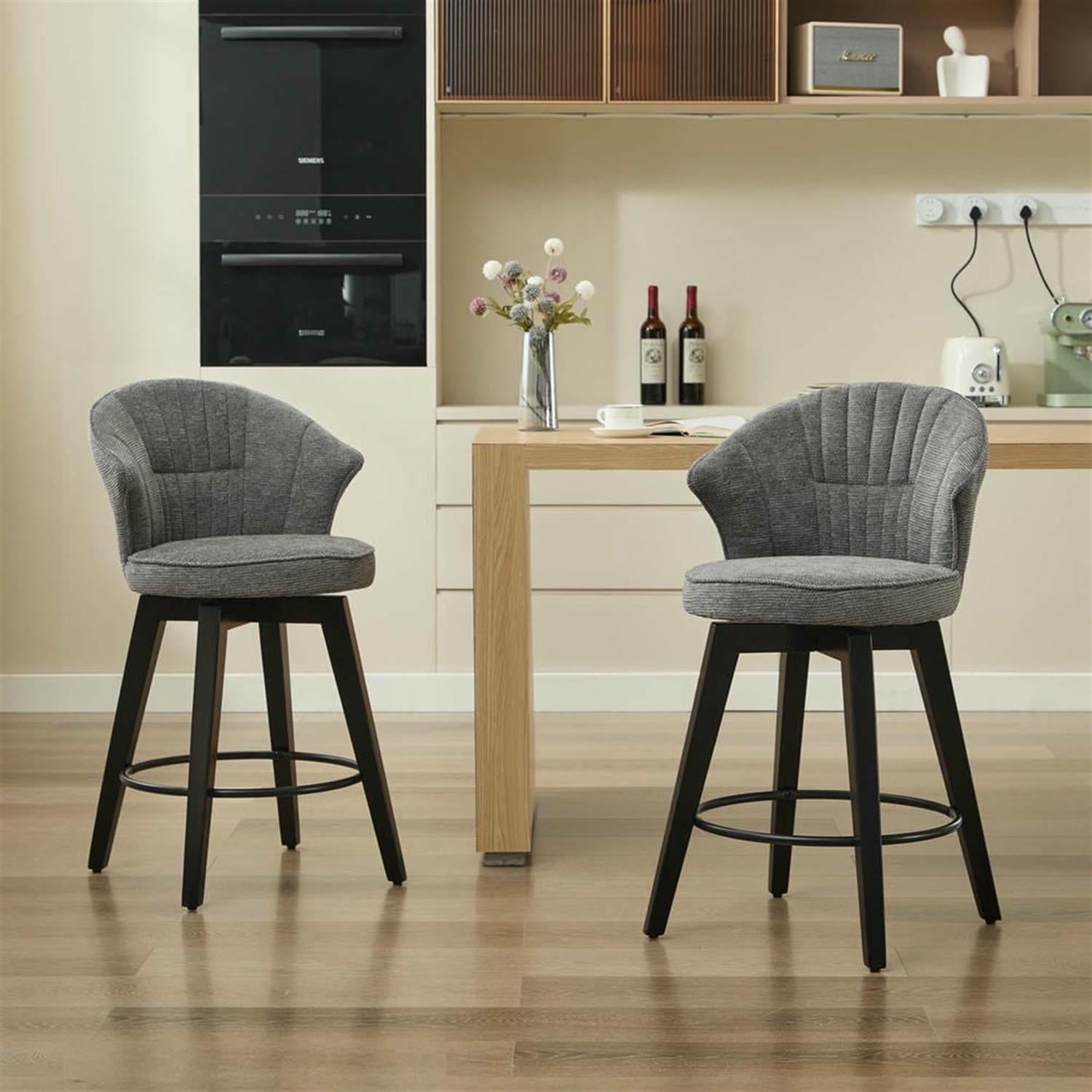 Demi Bonn 36" Counter Height Bar Stools Set of 2, Swivel Barstools with Back, Chenille Upholstered, Kitchen Island Countertop Chairs for Dining Room, Gray