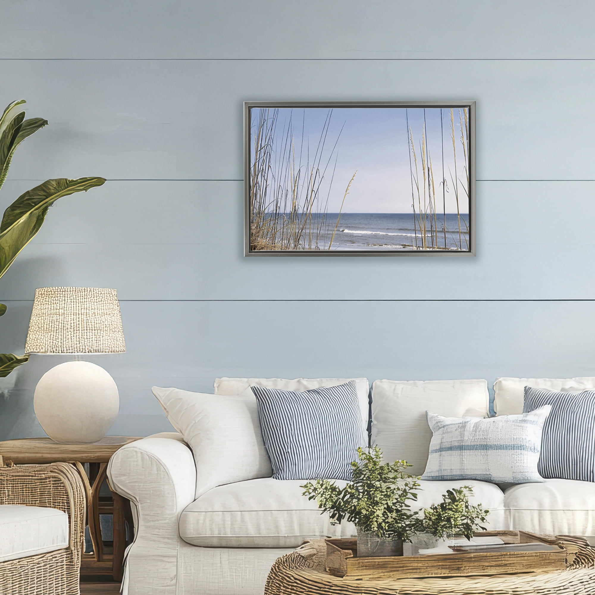 Stupell Industries Sea Oats Along Sandy Dunes Gray Framed Floater Canvas Wall Art, design by Natalie Carpentieri